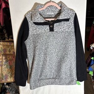 Ces Femme Large Pullover Thick Sweater Black & White Knit Fleece Sleeves